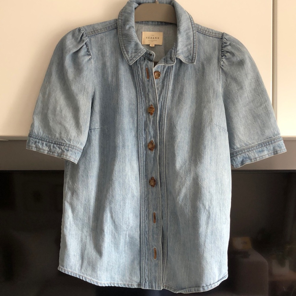 Sezane denim button up blouse